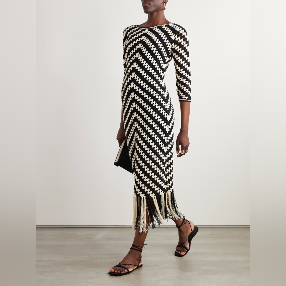 NWT Zimmermann Halliday Chevron Hand Crochet Fringed Dress 1 US6